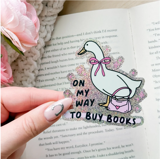 On My Way to Buy Books Goose Sticker